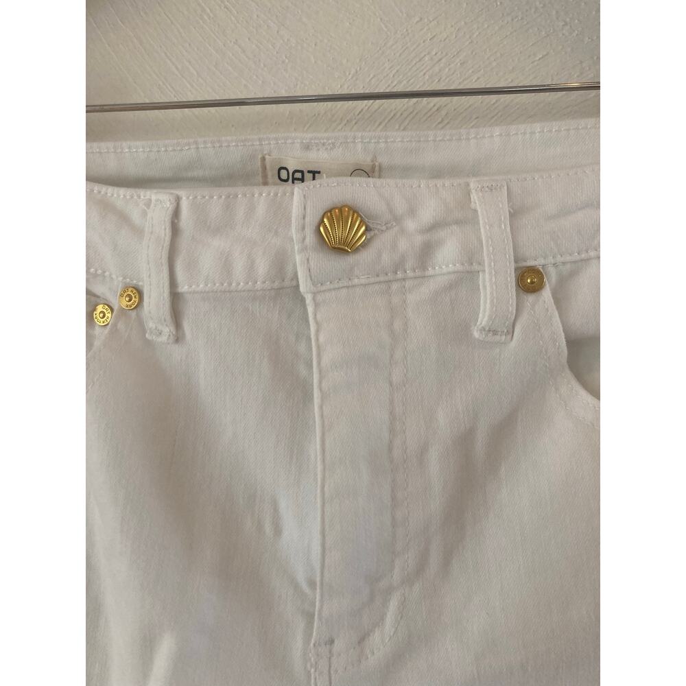 OAT New York White High Rise Straight Leg Jeans Seashell Button Raw Hem 8 - Picture 4 of 10